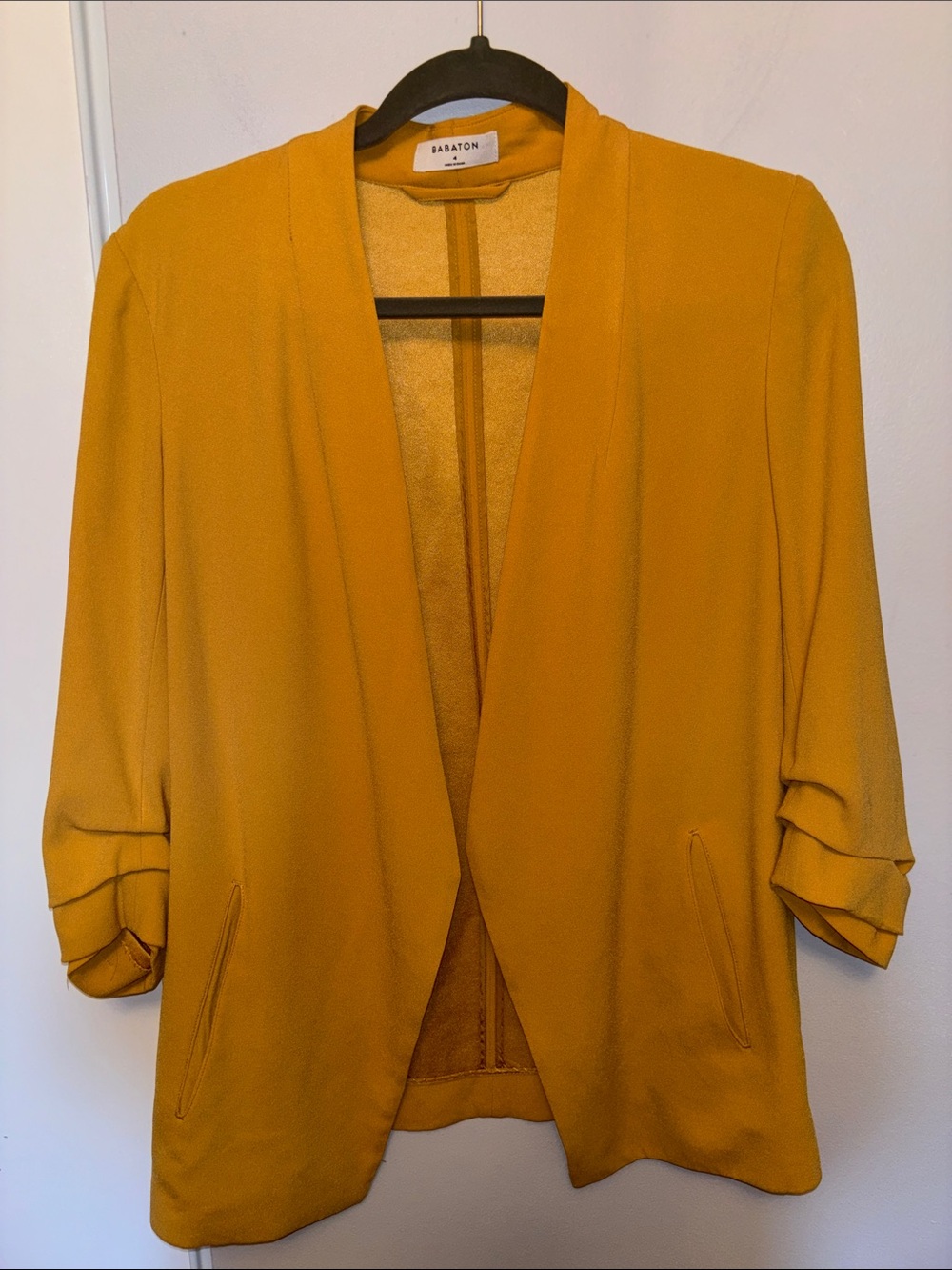 Babaton Mustard Yellow Draped Open-Front Blazer